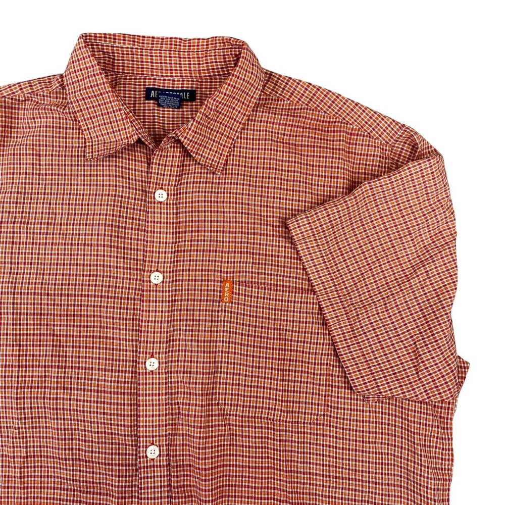 Aeropostale Mens XL Orange White Gingham Plaid Short Sleeve Button Up Shirt
